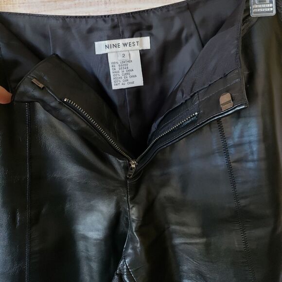 Nine West Leather Pants Lined Straight Leg Zip Fly Motorcycle Harley Women's 2 - Picture 2 of 5